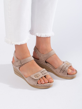 Beige Suede Wedge Sandals