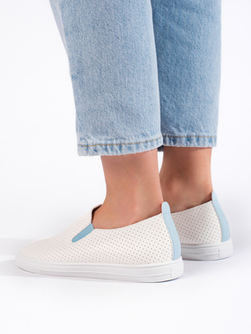 Lacy Slip-On Sneakers in White and Blue