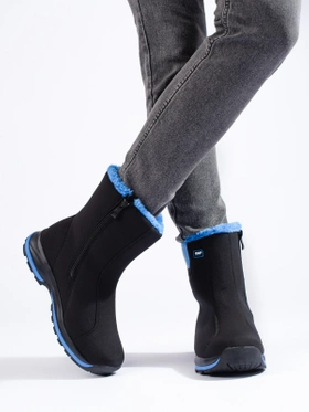 Black and Blue Warm Snow Boots with Softshell Fur Lining