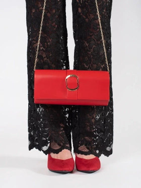 Chic Small Red Handbag with Gold Buckle