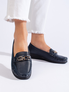 Navy Low-Wedge Loafers