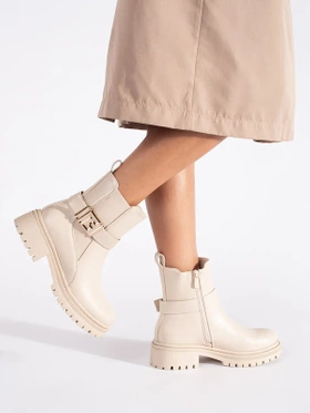 Creamy Classic Ankle Boots with Decorative Strap