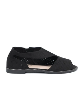 Black flat perforated sandals