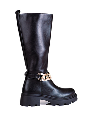 Eco Leather Boots with Chain Detail