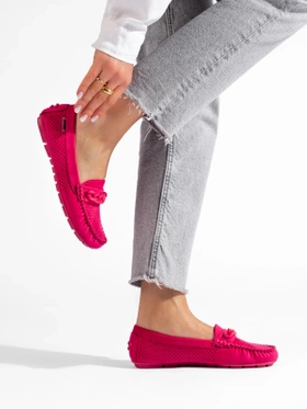 Pink Suede Lace-Pattern Loafers