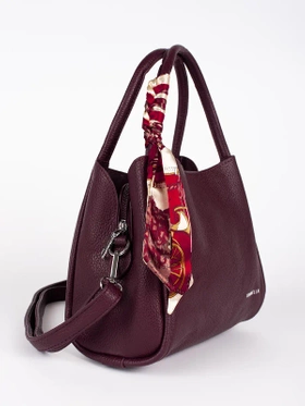 Burgundy Handbag with Decorative Scarf