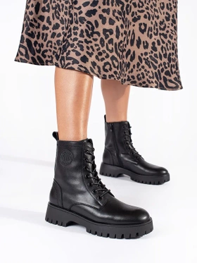 Black Leather Lace-Up Platform Ankle Boots by Sergio Leone