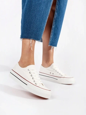 White Classic Lace-Up Platform Sneakers