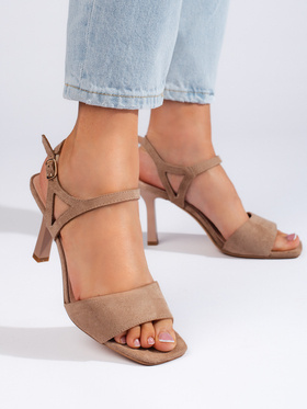Beżowe sandały damskie na szpilce Sergio Leone