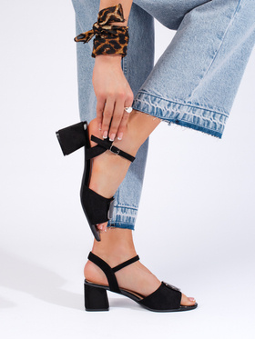 Czarne eleganckie sandały na słupku Sergio Leone