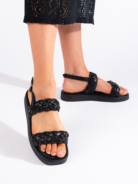 Czarne sandały damskie z plecionymi paskami