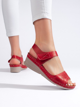Czerwone sandały damskie na rzep